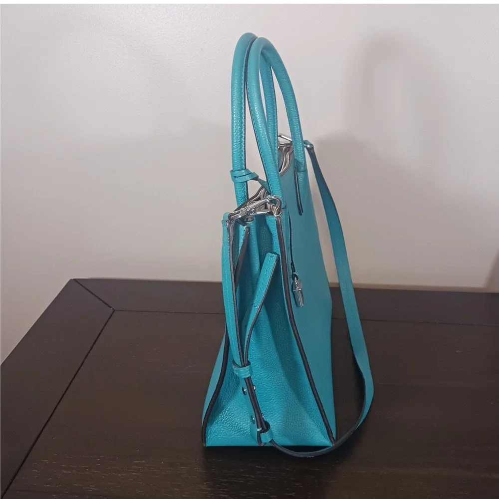 Michael Kors Mercer Large Pebbled Leather Convertible Tote Crossbody Aqua Blue